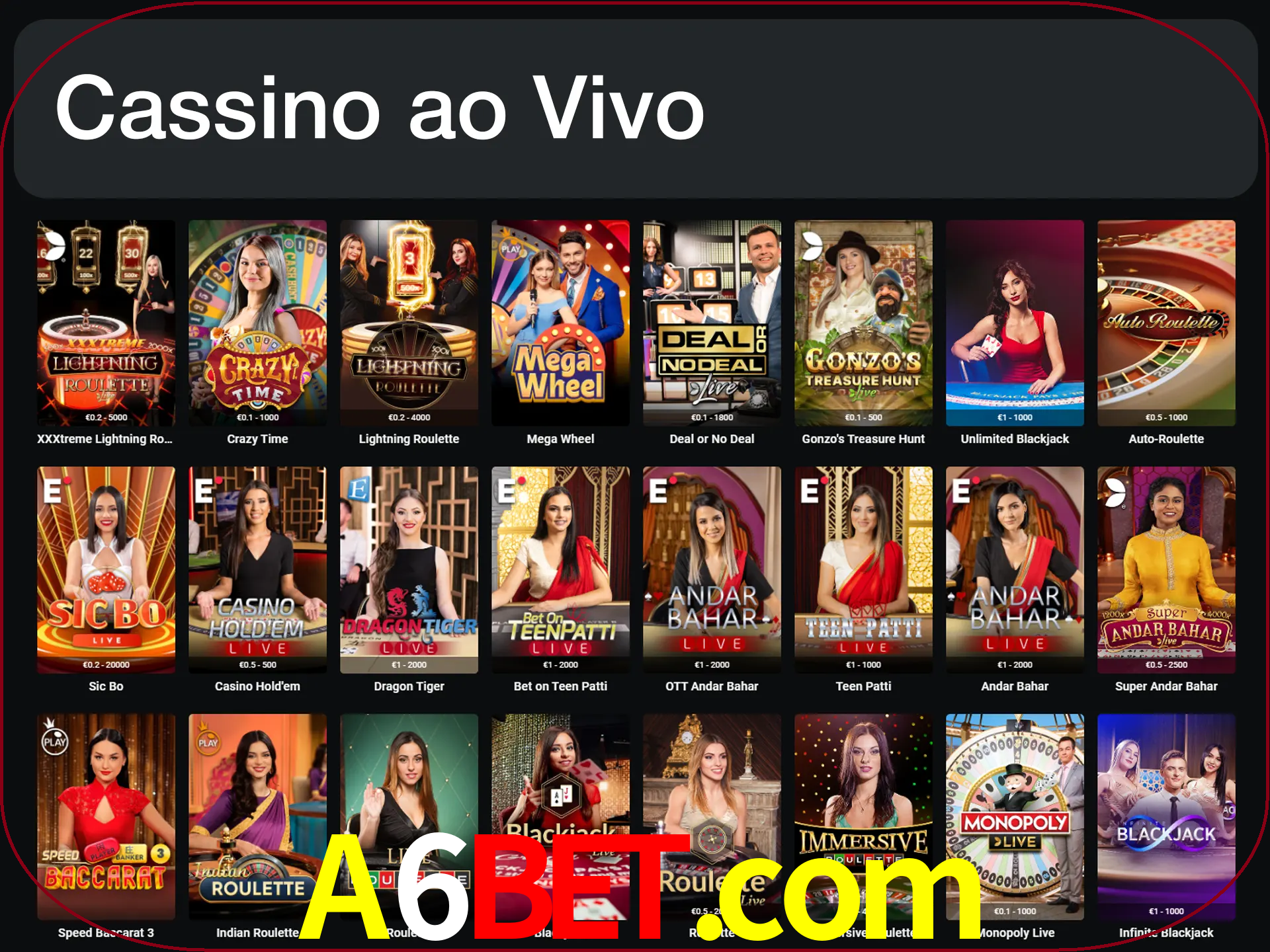 Jogue jogos de cassino com um verdadeiro dealer.