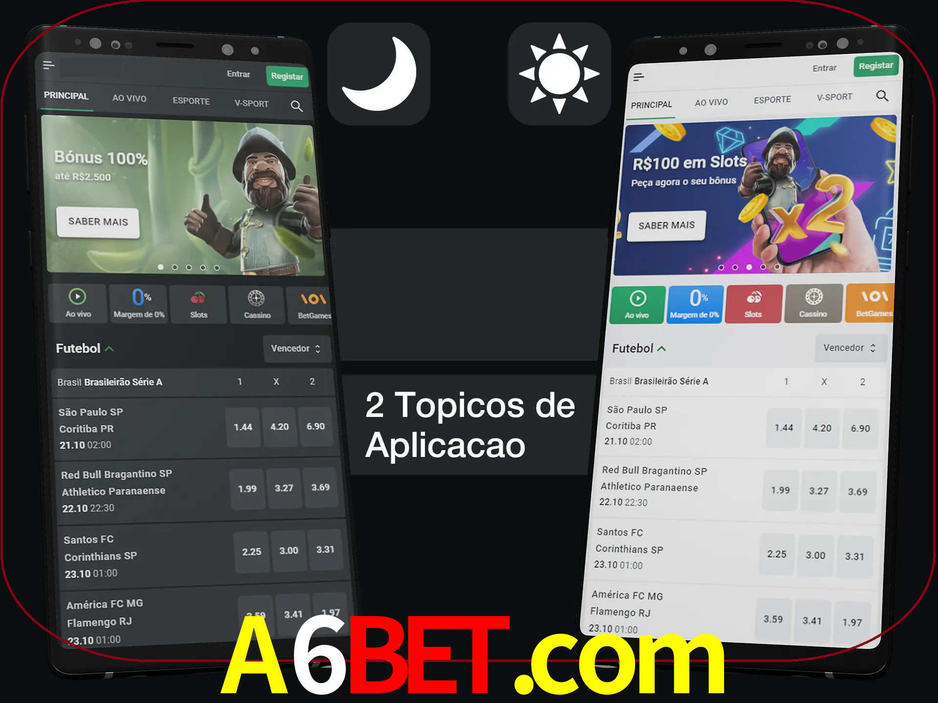 Escolha o modo claro ou escuro na aplicação.