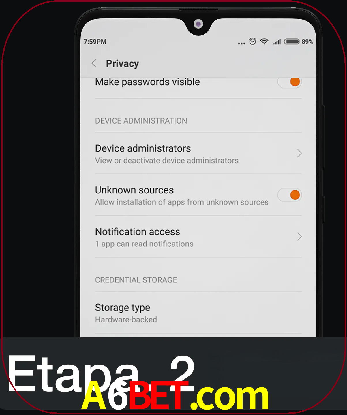 Desabilitar opção de fontes desconhecidas.
